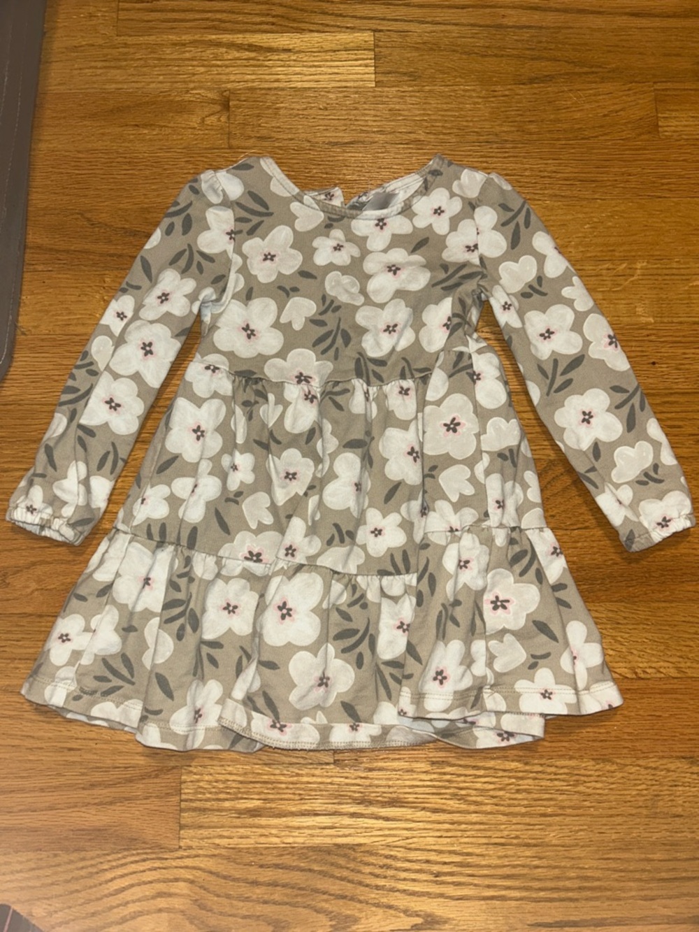 Girls' Floral Long-Sleeve Tunic Dress - Beige White Floral